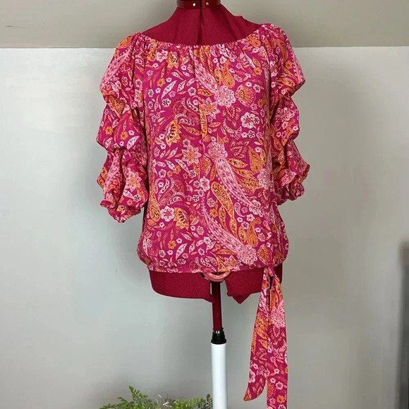 CeCe  multi colour floral paisley crepe blouse - Picture 5 of 7